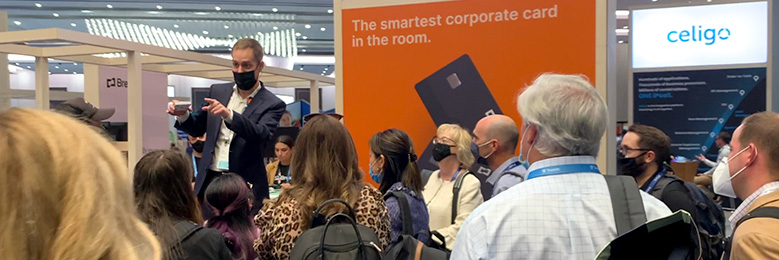 Joe Skilton gathers a crowd at a trade show.