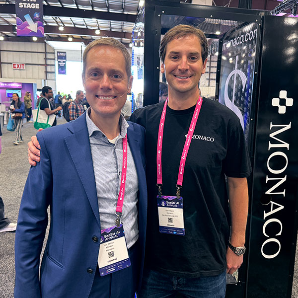 Mentalist Joe Skilton and Monaco CEO Sam Blond at SaaStr 2025