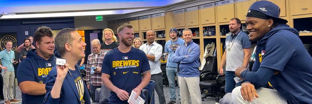 Mentalist Joe Skilton entertains the players in their locker room.